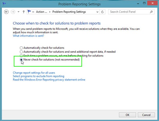 Windows problem reporting. Report error c