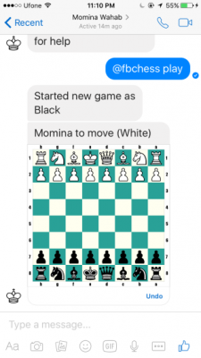 اجرای بازی مخفی شطرنج در فیس‌بوک مسنجر