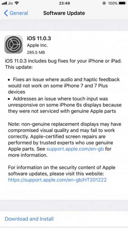 به‌روزرسانی iOS 11.0.3