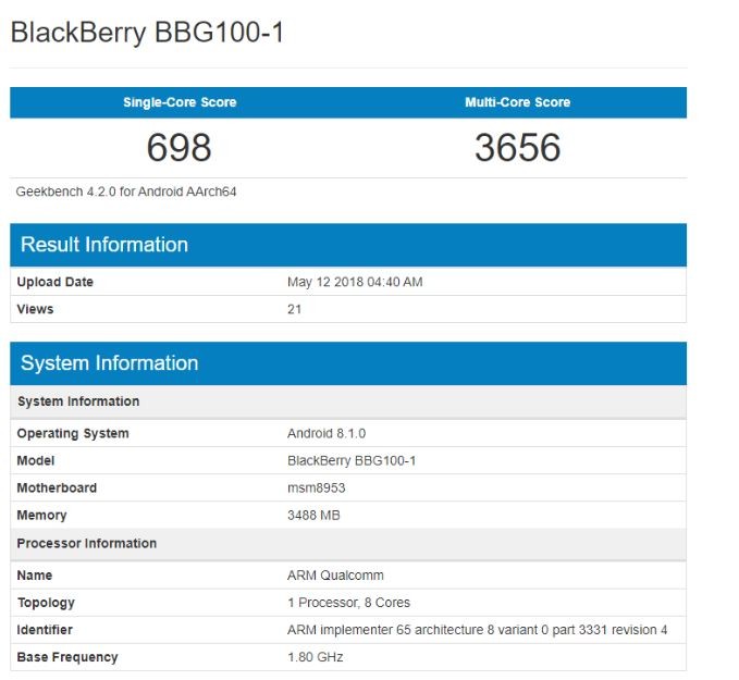 BlackBerry-BBG100-1 بلک‌بری BBG100-1 در گیک‌بنچ رویت شد  