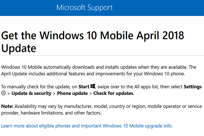 Windows-10-Mobile-April-2018-update-coming-to-compatible-handsets-according-to-Microsoft به‌روزرسانی جدید ویندوز 10 موبایل برای دستگاه‌های سازگار عرضه می‌شود  
