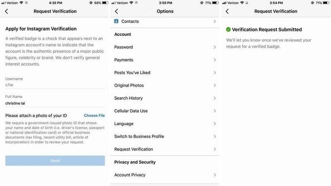 Instagram-verification-request اینستاگرام قابلیت جدیدی را آزمایش می‌کند که به کاربران اجازه می‌دهد تیک تایید آبی رنگ را درخواست کنند  