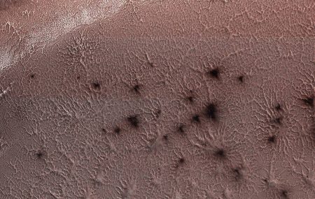 NASA_Mars_Spiders-450x285 کشف لکه‌های عنکبوتی شکل بر روی مریخ توسط ناسا  