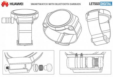 huawei-smartwatch-1-450x305 پتنت جدید هواوی: یک ساعت هوشمند با پد شارژ هدفون‌های بی‌سیم  