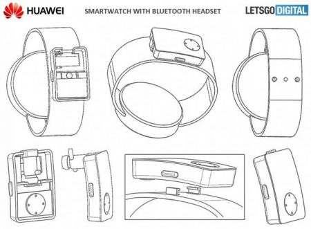 huawei-smartwatch-2-450x331 پتنت جدید هواوی: یک ساعت هوشمند با پد شارژ هدفون‌های بی‌سیم  