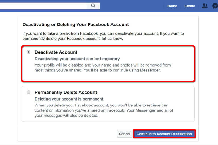 حذف حساب فیسبوک