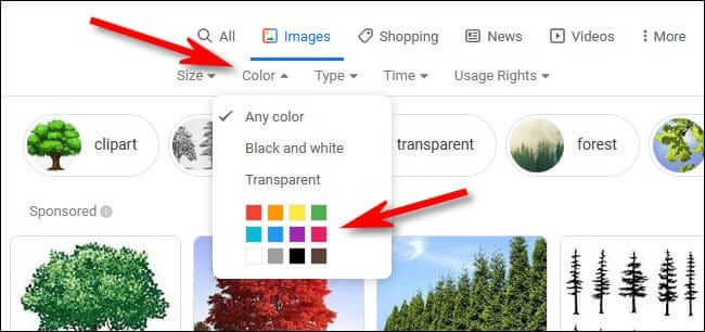 Filter Google images by color