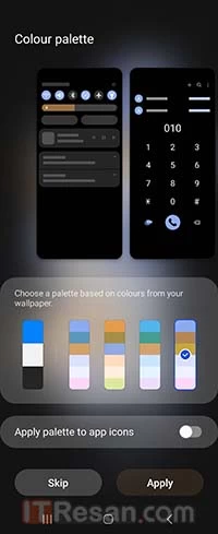 Samsung Galaxy Z Flip4 apply color to UI