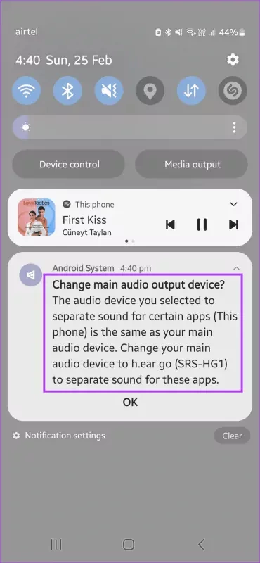 Change main audio output result