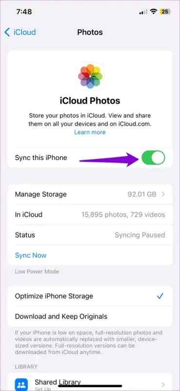Enable or Disable iCloud Photos Sync on iPhone 474x1024 1 result