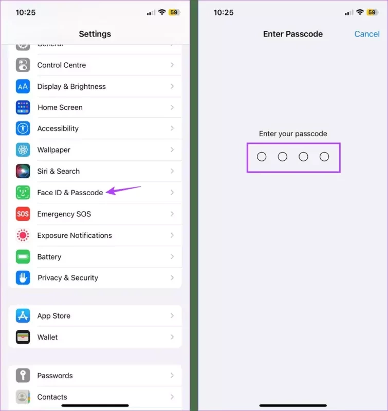 Open Face ID and Passcode Settings 1 result