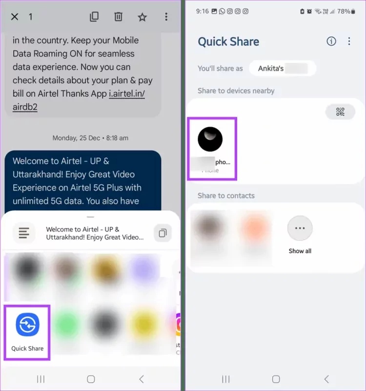 Select device to Quick Share 960x1024 result