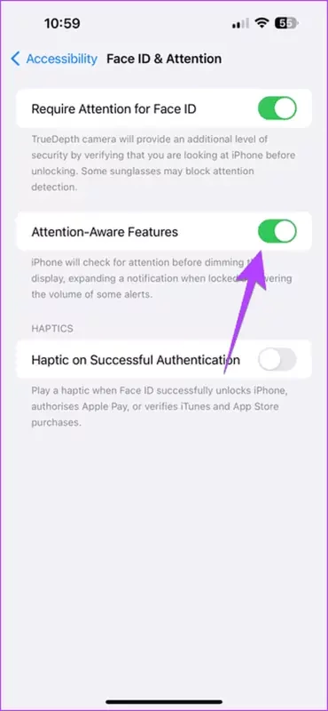 iPhone attention aware disable result