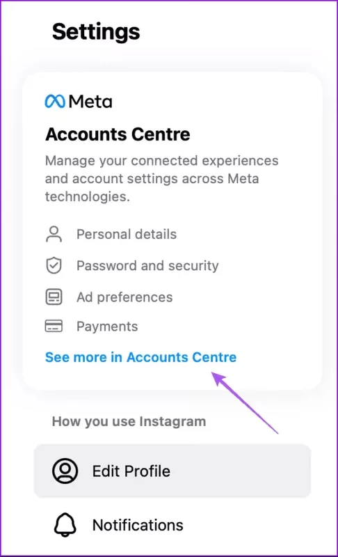 meta accounts center instagram desktop result