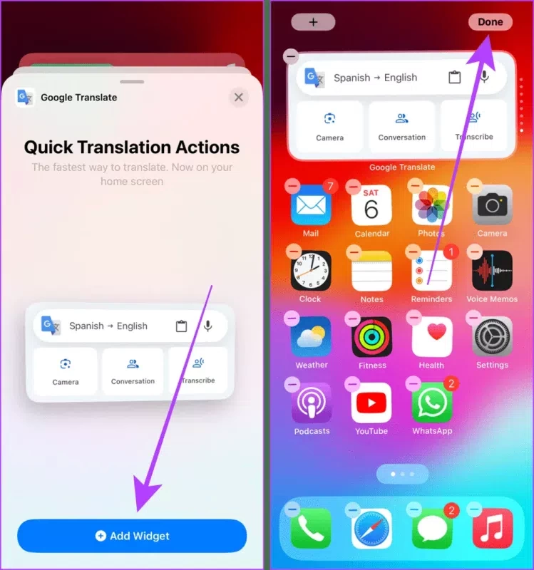 Add Google Translate Widget on iPhone Home Screen result