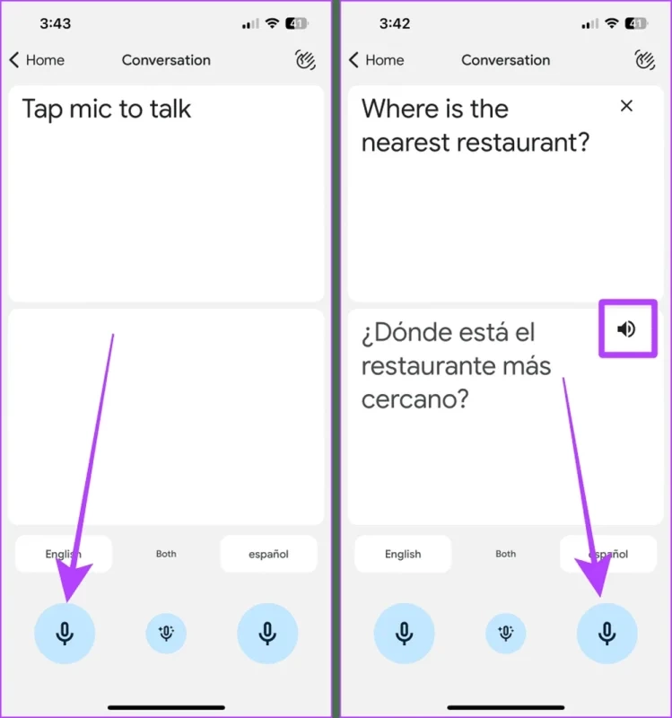 Conversation Mode in Google translate App iPhone result