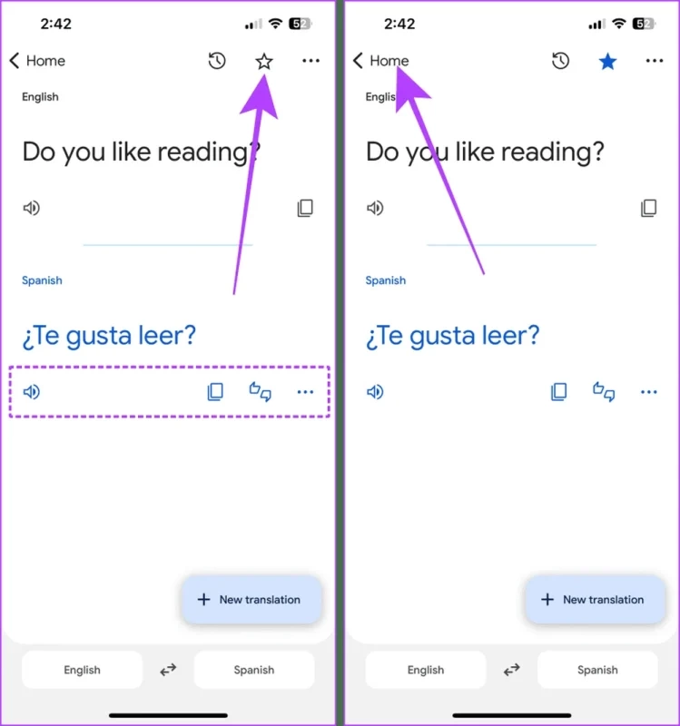 Save a Phrase in Google Translate on iPhone result