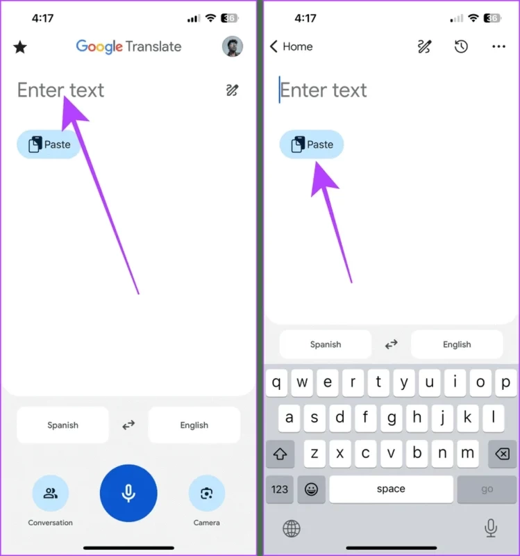 Type Text in Google Translate App result